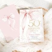 Elegant Pink Bow 50th Birthday Invitation Kaart