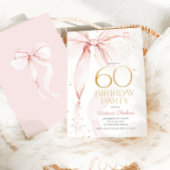 Elegant Pink Bow 60th Birthday Invitation Kaart