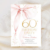 Elegant Pink Bow 60th Birthday Invitation Kaart