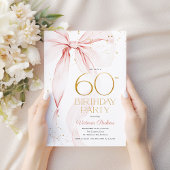 Elegant Pink Bow 60th Birthday Invitation Kaart