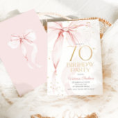 Elegant Pink Bow 70th Birthday Invitation Kaart