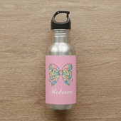 Elegant Pink Bow and Custom Name  Waterfles