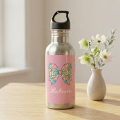 Elegant Pink Bow and Custom Name  Waterfles