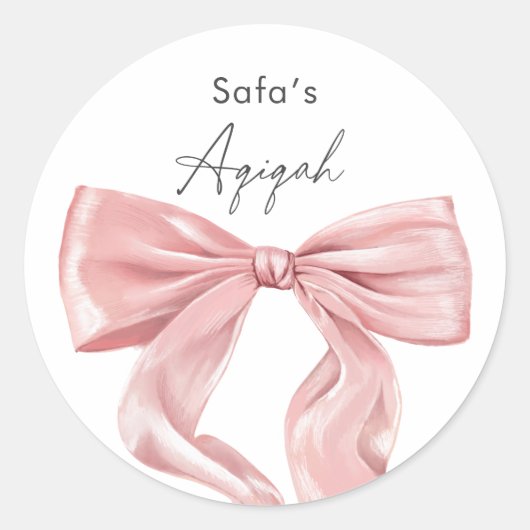 Elegant Pink Bow Aqiqah Ronde Sticker (Voorkant)