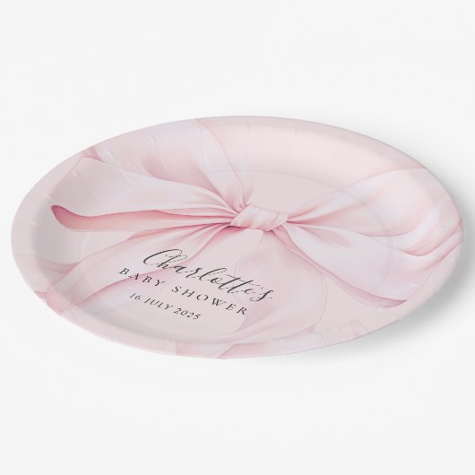 Elegant Pink Bow Baby Bridal Shower Papieren Bordje (Gekanteld)