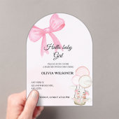 Elegant Pink Bow Baby Girl Shower  Acryl Uitnodigingen (Insitu (Draagbaar))