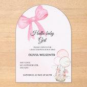 Elegant Pink Bow Baby Girl Shower  Acryl Uitnodigingen (Voorkant)