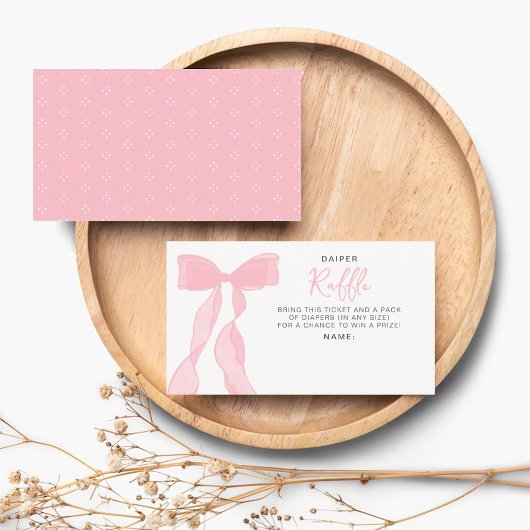 Elegant Pink Bow Baby Shower Diaper Raffle Ticket Informatiekaartje