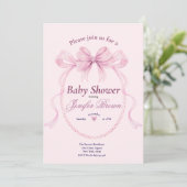 Elegant Pink Bow Baby Shower Invitation for Girl Kaart (Staand voorkant)