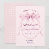 Elegant Pink Bow Baby Shower Invitation for Girl Kaart (Voorkant / Achterkant)