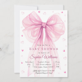 Elegant Pink Bow Baby Shower Invitation Kaart