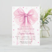 Elegant Pink Bow Baby Shower Invitation Kaart (Staand voorkant)