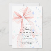 Elegant Pink Bow Baby Shower Invitation Kaart (Voorkant)