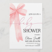 Elegant Pink Bow Baby Shower Invitation Kaart (Voorkant)