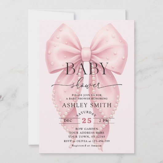Elegant Pink Bow Baby Shower Kaart (Voorkant)