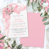 Elegant Pink Bow Baby Shower Kaart