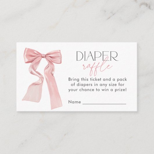 Elegant Pink Bow Baby shower Luier Raffle ticket Informatiekaartje (Voorkant)