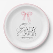 Elegant Pink Bow Baby Shower  Papieren Bordje (Voorkant)
