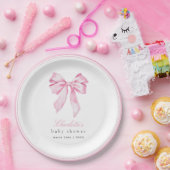 Elegant Pink Bow Baby Shower  Papieren Bordje (Feest)