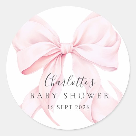 Elegant Pink Bow Baby Shower Ronde Sticker (Voorkant)