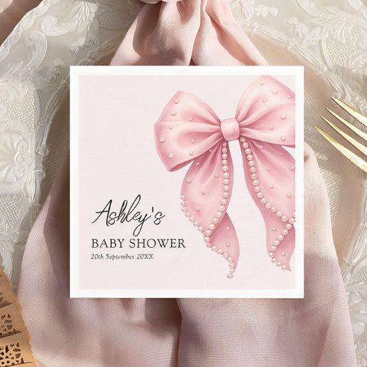 Elegant Pink Bow Baby Shower Servet