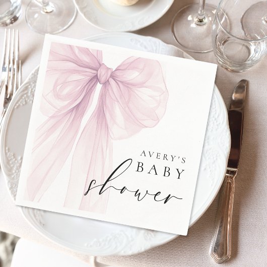 Elegant Pink Bow Baby Shower Servet