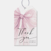 Elegant Pink Bow Baby Shower Thank You Cadeaulabel (Voorkant)