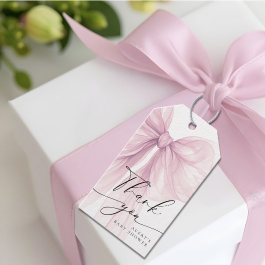 Elegant Pink Bow Baby Shower Thank You Cadeaulabel