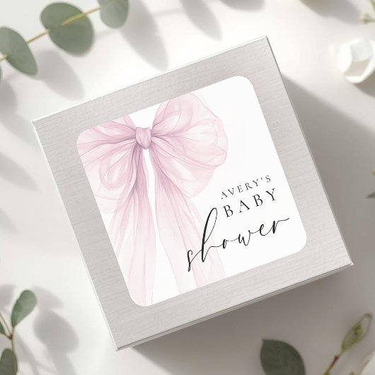 Elegant Pink Bow Baby Shower Vierkante Sticker