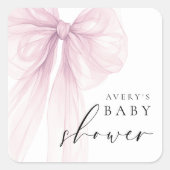 Elegant Pink Bow Baby Shower Vierkante Sticker (Voorkant)