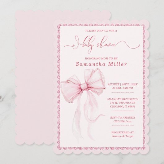 Elegant Pink Bow Baby shower voor meisjes Kaart (Voorkant / Achterkant)