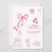 Elegant Pink Bow & Balloons Happy Birthday Card Kaart (Voorkant)