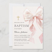 Elegant Pink Bow Baptism Girl Invitation Kaart (Voorkant)