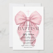 Elegant Pink Bow Baptism Girl Invitation Kaart (Voorkant)