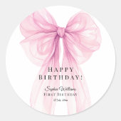 Elegant Pink Bow Birthday Stickers (Voorkant)