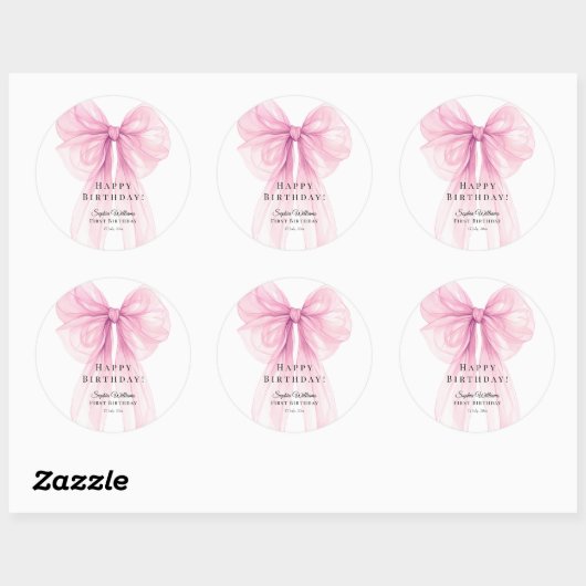 Elegant Pink Bow Birthday Stickers (Vel)