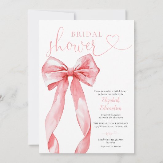 Elegant Pink Bow Bridal Shower Kaart (Voorkant)