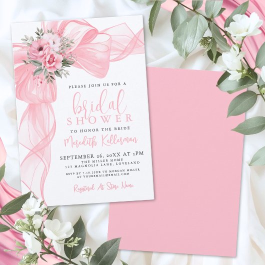 Elegant Pink Bow Bridal Shower Kaart