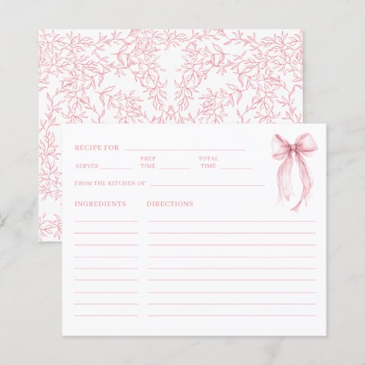 Elegant Pink Bow Bridal Shower Recipe (Voorkant / Achterkant)