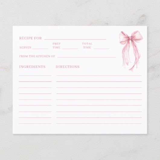Elegant Pink Bow Bridal Shower Recipe (Voorkant)