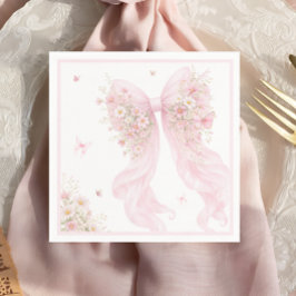 Elegant Pink Bow Butterfly Baby Shower Servet