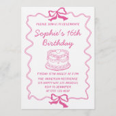 Elegant Pink Bow & Cake Sweet 16 Birthday Party Kaart (Voorkant)