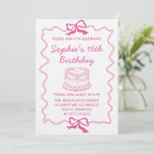 Elegant Pink Bow & Cake Sweet 16 Birthday Party Kaart (Staand voorkant)
