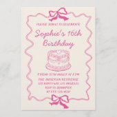 Elegant Pink Bow & Cake Sweet 16 Birthday Party Kaart (Voorkant)