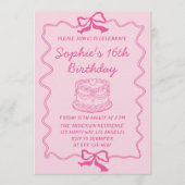 Elegant Pink Bow & Cake Sweet 16 Birthday Party Kaart (Voorkant)