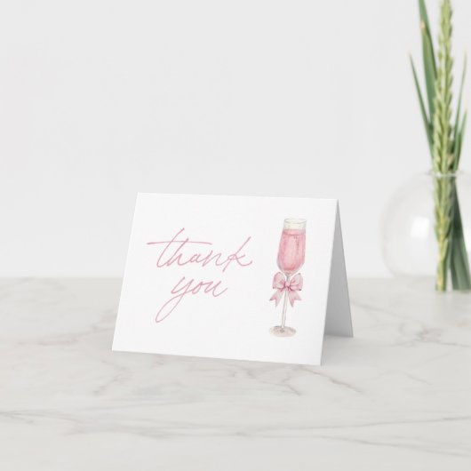 Elegant Pink Bow Champagne Shower Thank You Card Bedankkaart (Voorkant)