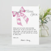 Elegant Pink Bow Coquette baby shower bedankt Kaart (Staand voorkant)