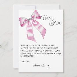 Elegant Pink Bow Coquette baby shower bedankt Kaart