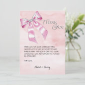 Elegant Pink Bow Coquette baby shower bedankt Kaart (Staand voorkant)
