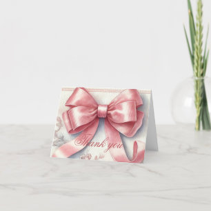 Elegant Pink Bow Coquette Baby shower Dank u Bedankkaart